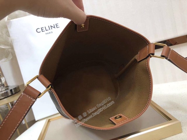 Celine專櫃2022新款TRIOMPHE標誌印花nano小號水桶包 191132 賽琳經典凱旋門肩背水桶包 sldj2388
